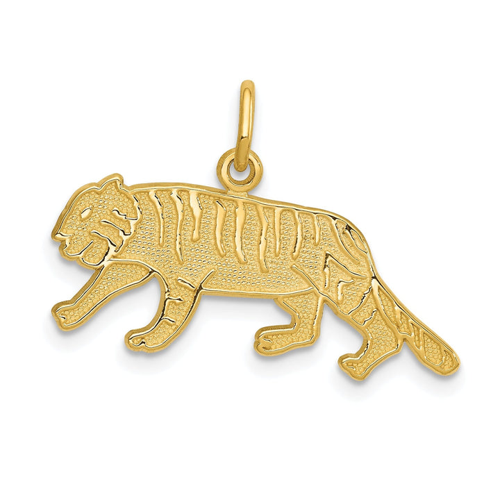 14k Yellow Gold Textured Finish Tiger Charm Pendant