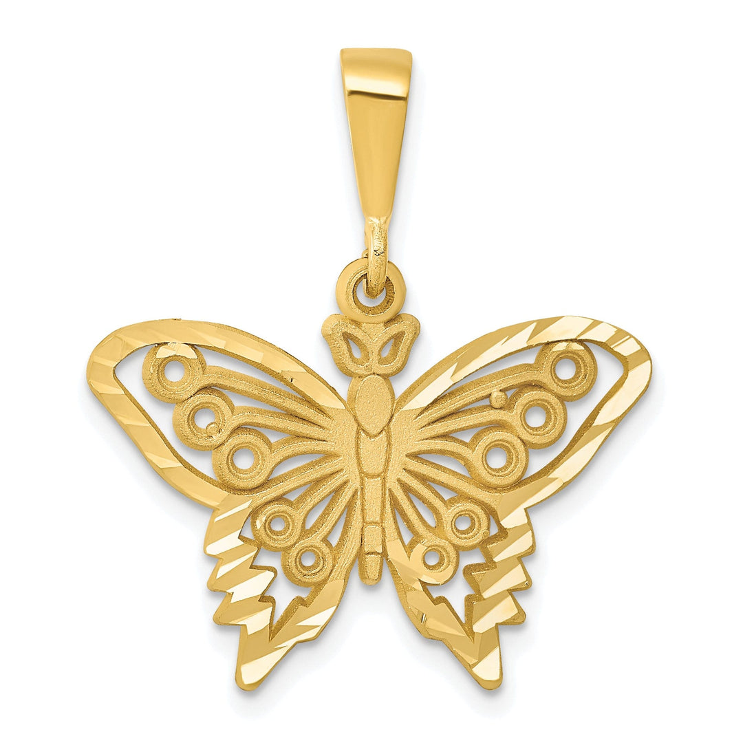 14k Yellow Gold Textured Back Diamond-cut Solid Polished and Brushed Finish Butterfly Charm Pendant