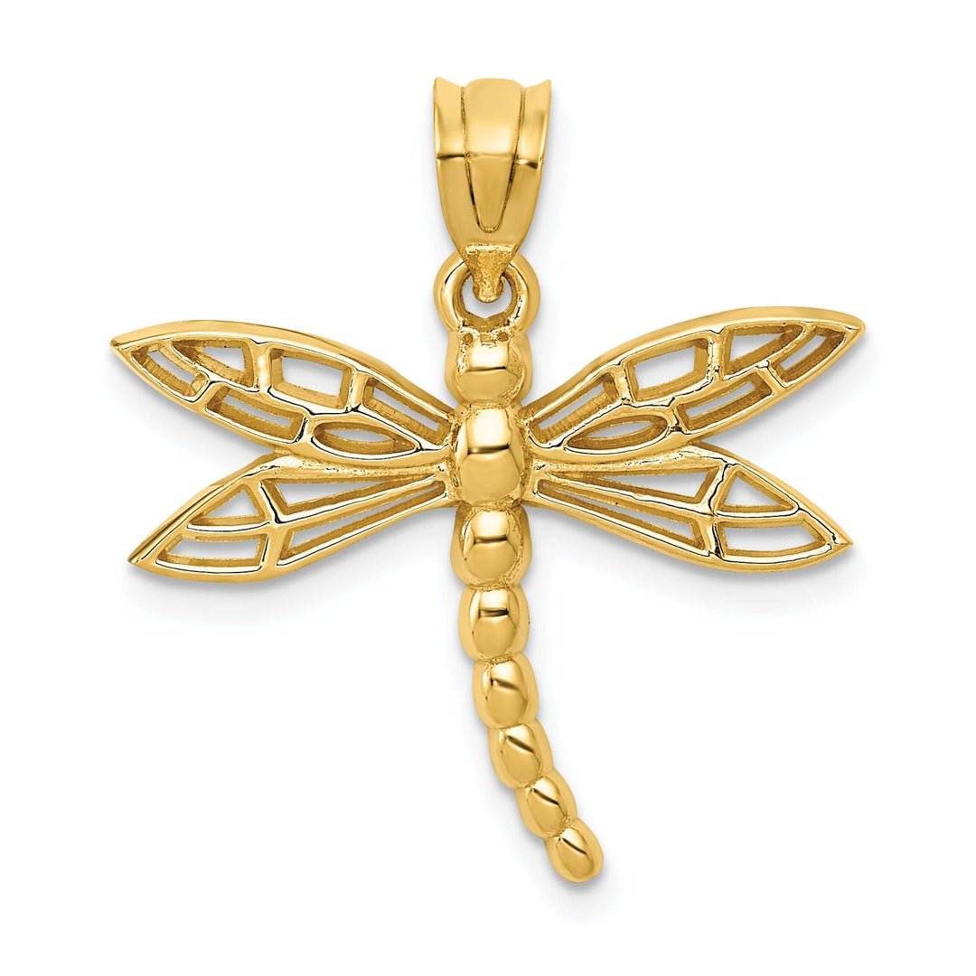 14k Yellow Gold Open Back Polished Finish Dragonfly Charm Pendant