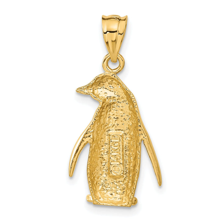 14k Yellow Gold Polished Texture Finish Solid Penguin Charm Pendant