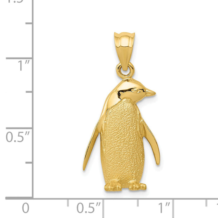 14k Yellow Gold Polished Texture Finish Solid Penguin Charm Pendant