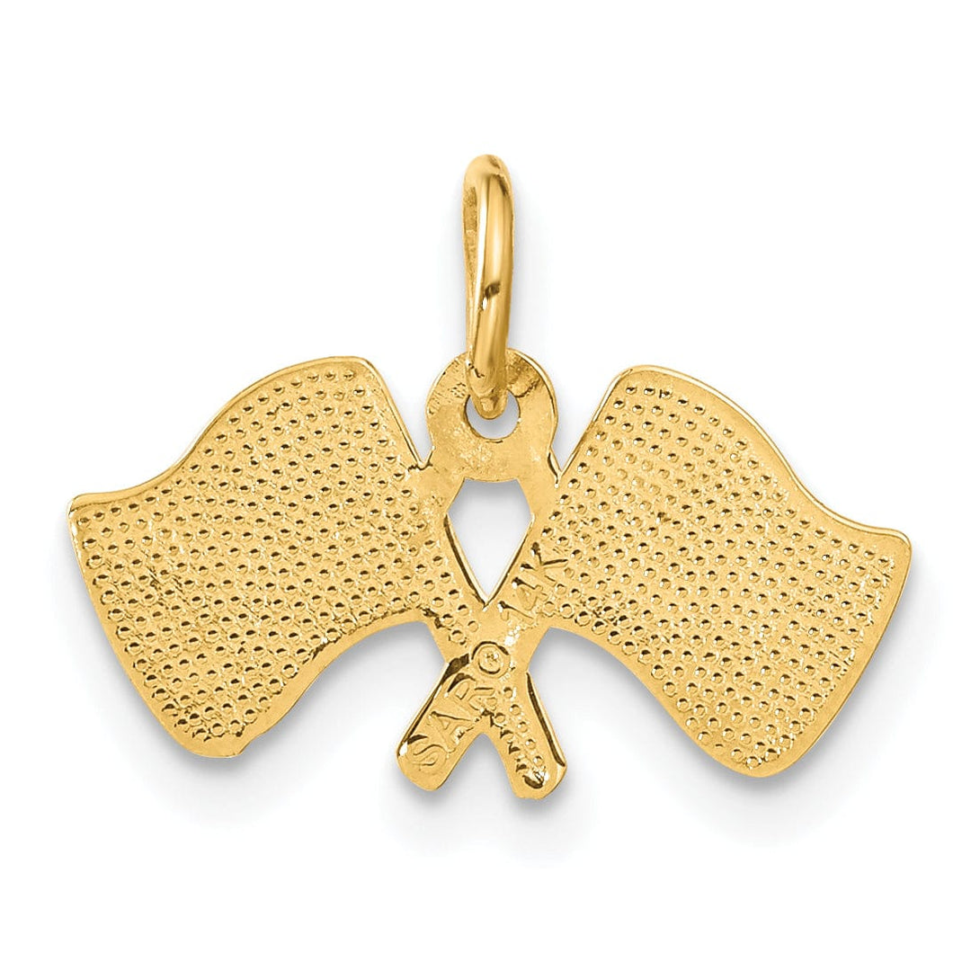 14K Yellow Gold Polished Racing Checkered Flags Charm Pendant