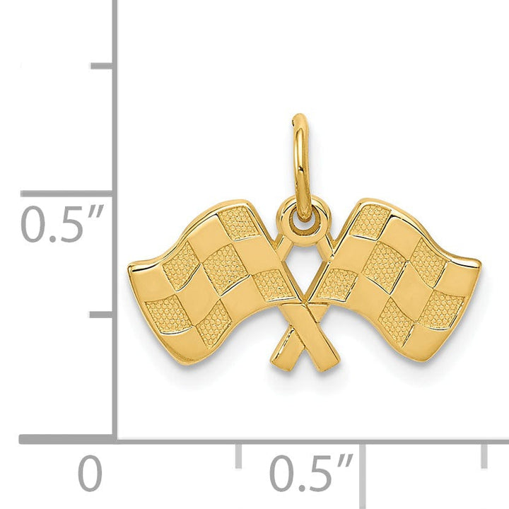 14K Yellow Gold Polished Racing Checkered Flags Charm Pendant