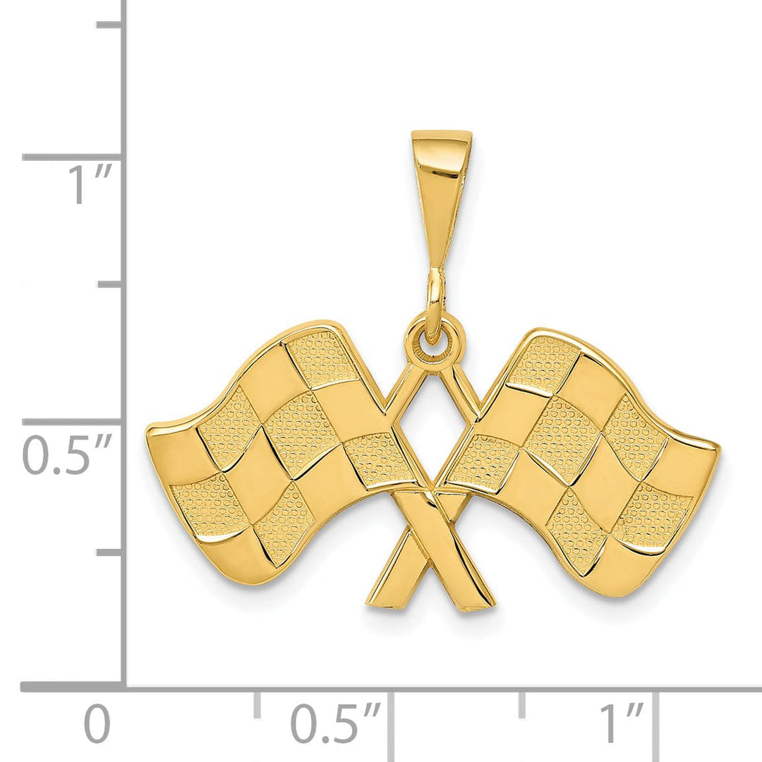 14K Yellow Gold Polished Racing Checkered Flag Charm Pendant