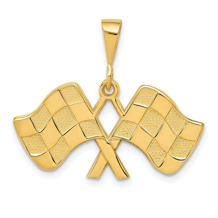 14K Yellow Gold Polished Racing Checkered Flag Charm Pendant