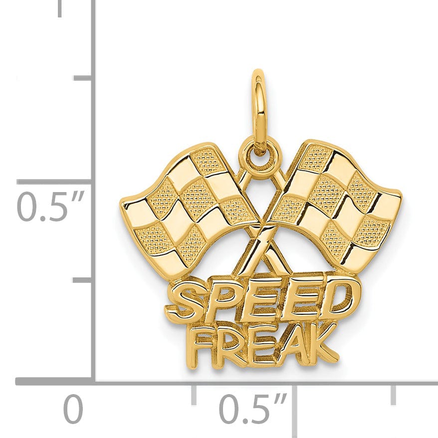 14K Yellow Gold Polished Racing Flags SPEED FREAK Charm Pendant