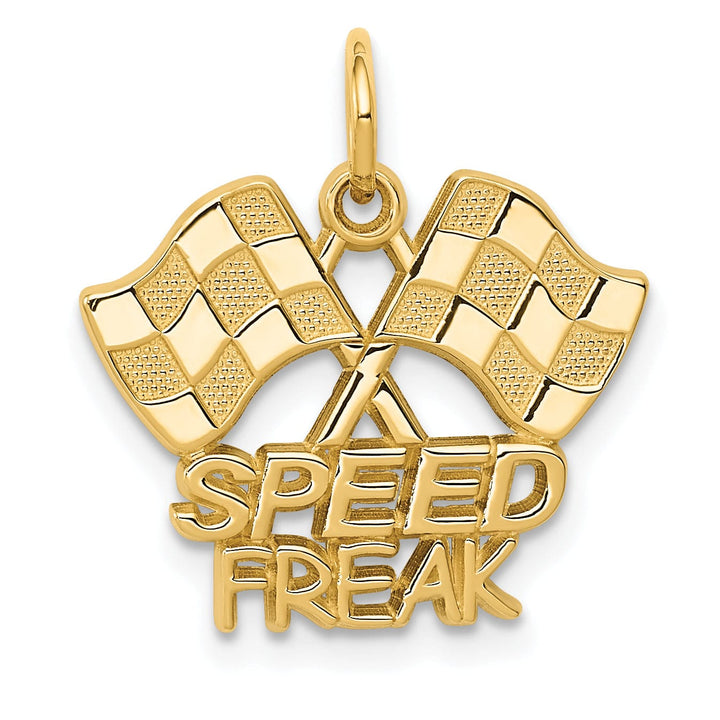 14K Yellow Gold Polished Racing Flags SPEED FREAK Charm Pendant