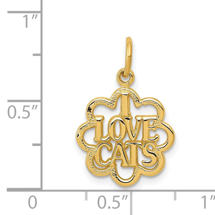 14k Yellow Gold Polished Finish I LOVE CATS Talking Charm Pendant