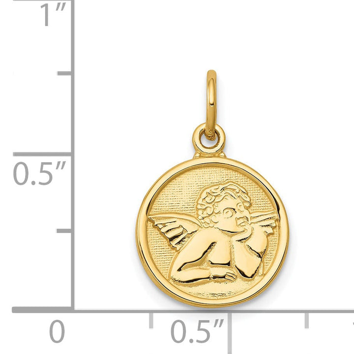 14k Yellow Gold Polished Texture Finish Round Shape Angel Pendant