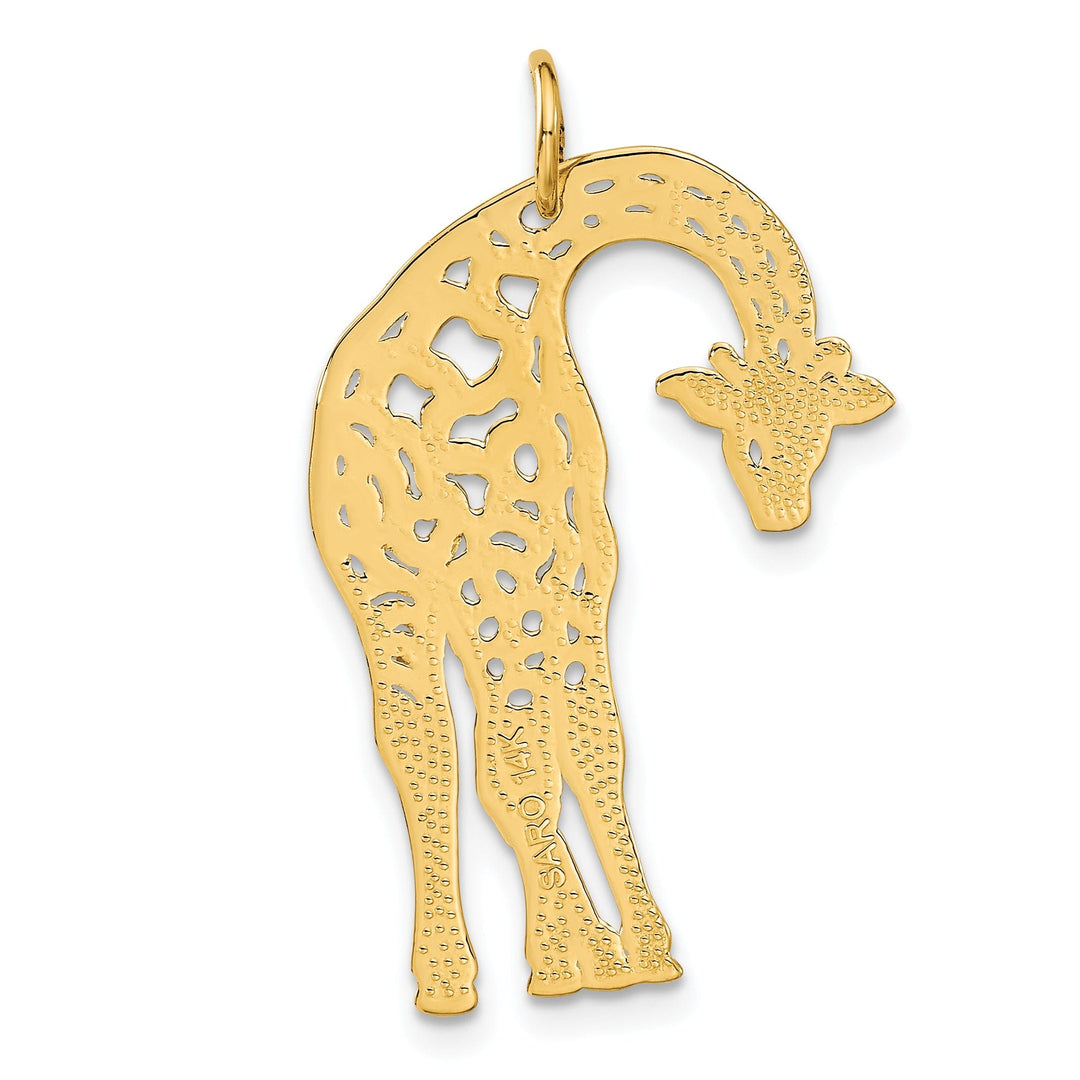 14k Yellow Gold Diamond Cut Brushed Cut Out Finish Mens Giraffe Charm Pendant