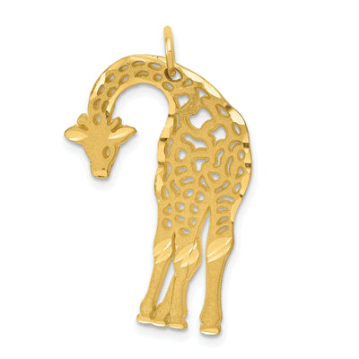 14k Yellow Gold Diamond Cut Brushed Cut Out Finish Mens Giraffe Charm Pendant