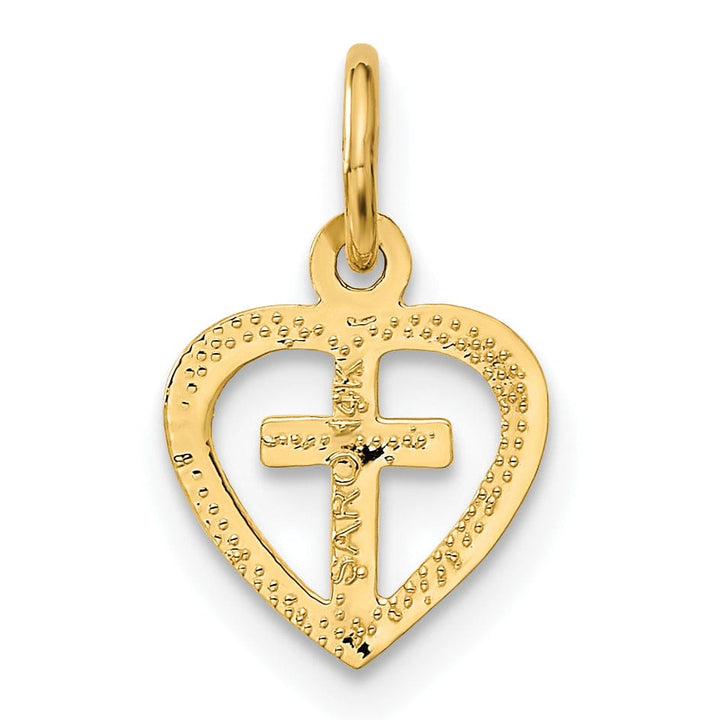 14k Yellow Gold Cross in Heart Charm Pendant