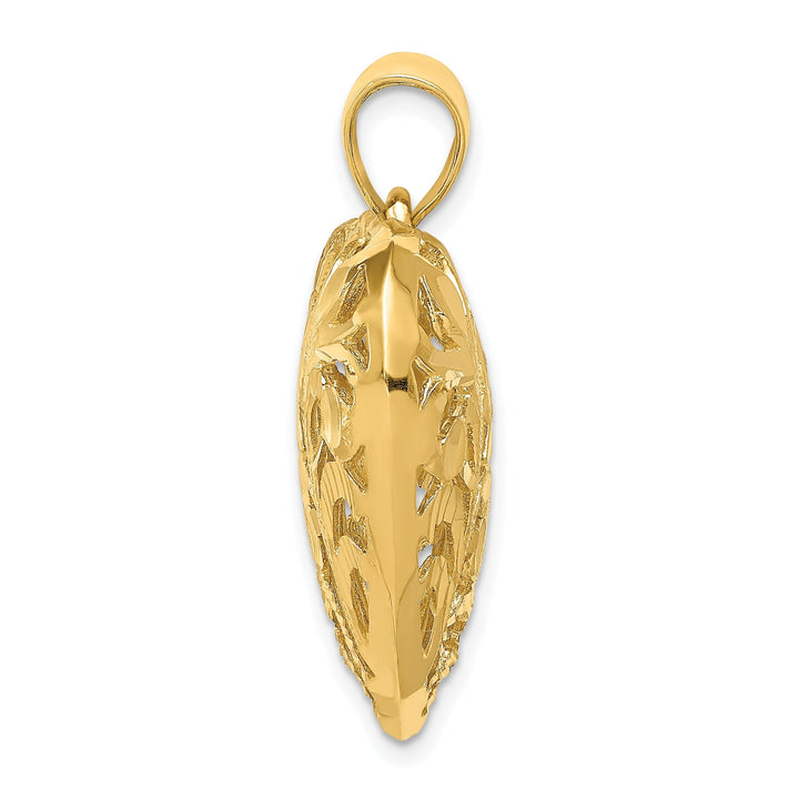 14K Yellow Gold Polished Diamond Cut Finish Solid 3-Dimensional Filigree Heart Design Charm Pendant