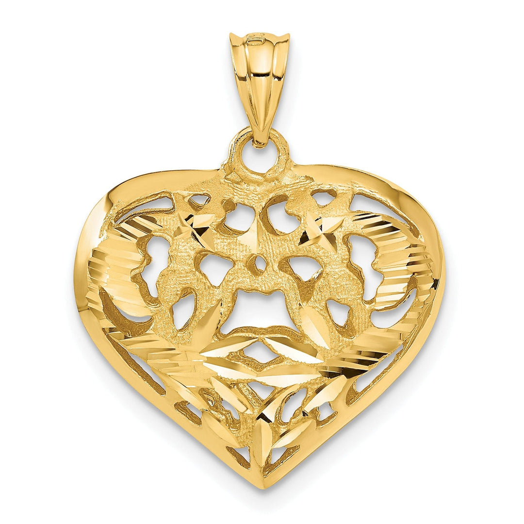 14k Yellow Gold Polished Diamond Cut Finish 3-Dimensional Fancy Heart Shape Design Charm Pendant