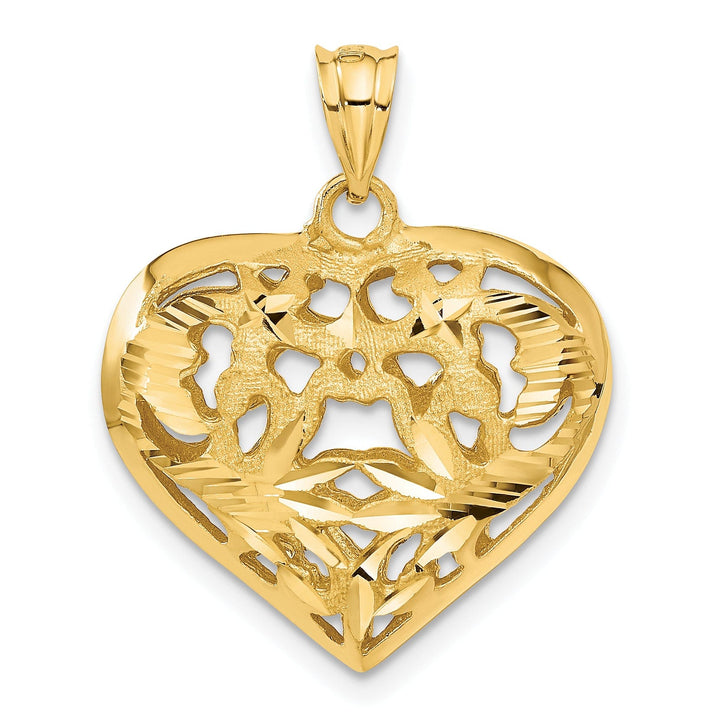 14k Yellow Gold Polished Diamond Cut Finish 3-Dimensional Fancy Heart Shape Design Charm Pendant