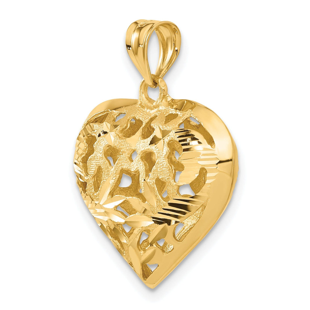 14k Yellow Gold Polished Diamond Cut Finish 3-Dimensional Fancy Heart Shape Design Charm Pendant