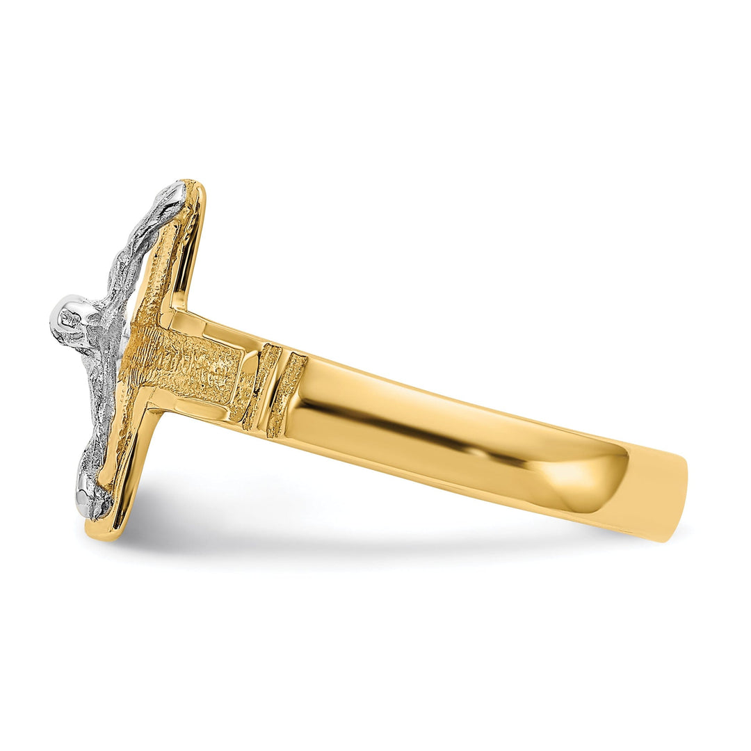 14k Two Tone Gold Diamond-Cut Mens Crucifix Ring