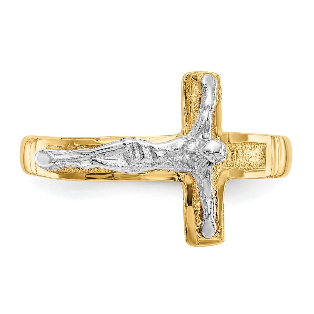 14k Two Tone Gold Diamond-Cut Mens Crucifix Ring