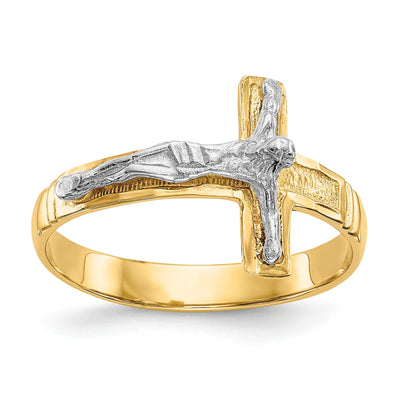 14k Two Tone Gold Diamond-Cut Mens Crucifix Ring at $ 220.35 only from Jewelryshopping.com