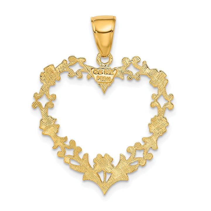 14k Yellow Gold Large Floral Heart Pendant