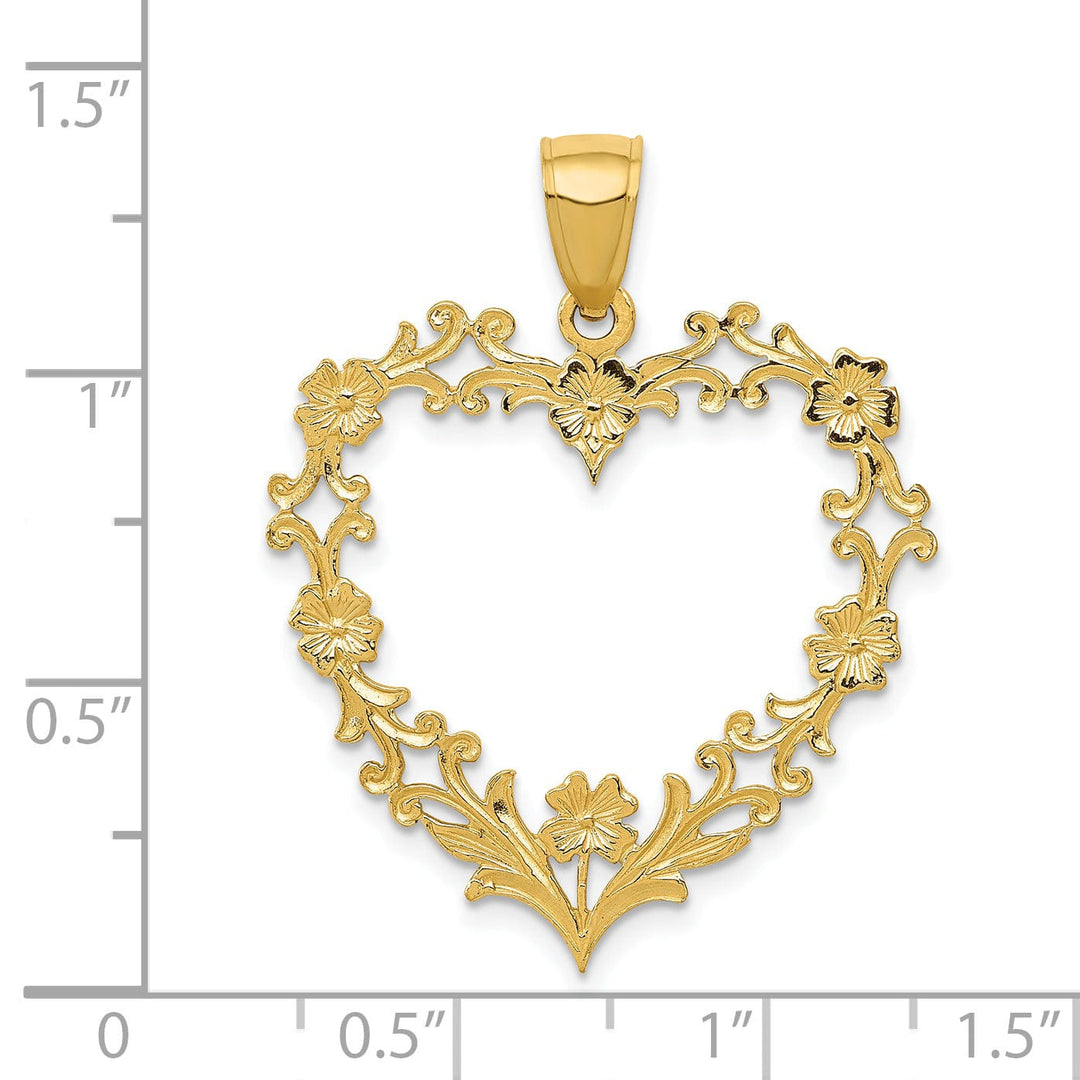 14k Yellow Gold Large Floral Heart Pendant