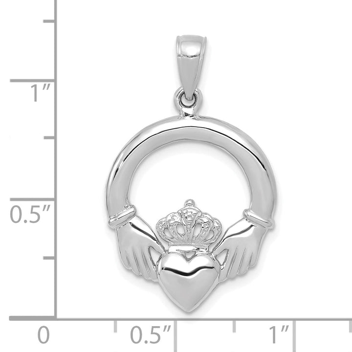 14k White Gold Open Back Solid Polished Finish Claddagh Design Charm Pendant