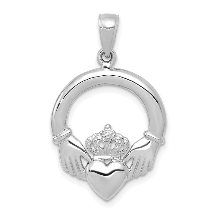 14k White Gold Open Back Solid Polished Finish Claddagh Design Charm Pendant