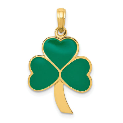 14k Yellow Gold Solid Textured Polished Finish Green Enameled Finish Shamrock Charm Pendant at $ 167.47 only from Jewelryshopping.com