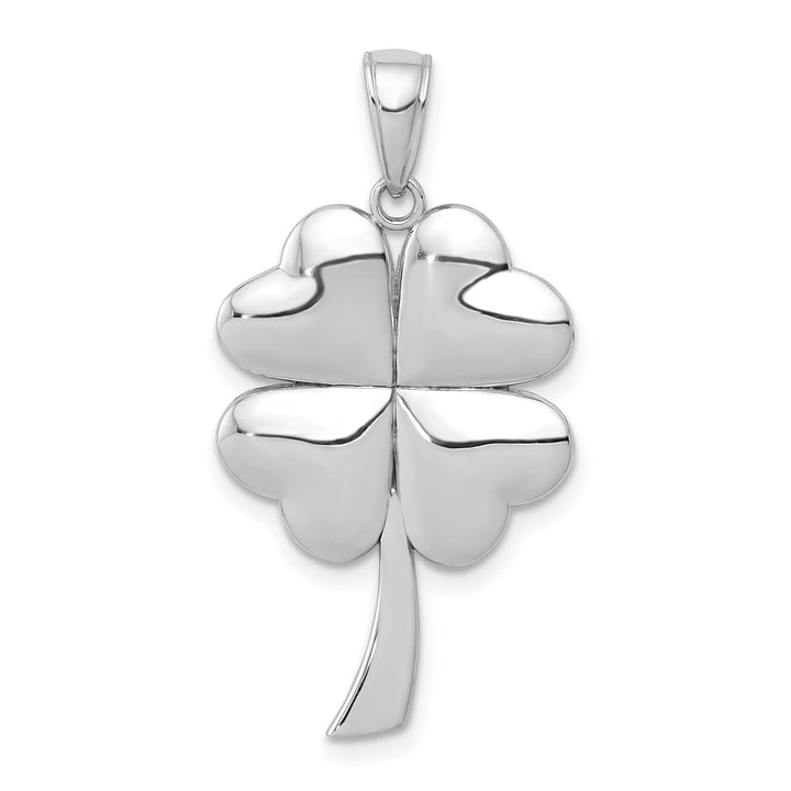 14k White Gold Solid Textured Polished Finish 4-Leaf Clover Charm Pendant