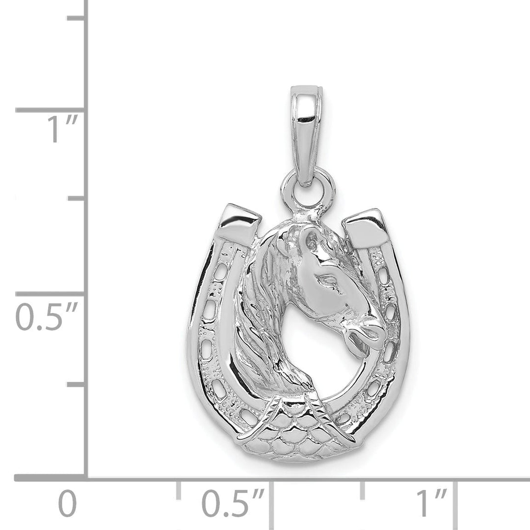 14k White Gold Solid Polished Horse Head in Horseshoe Pendant