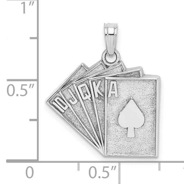 14k White Gold Solid Textured Satin Polished Finish Royal Flush Charm Pendant