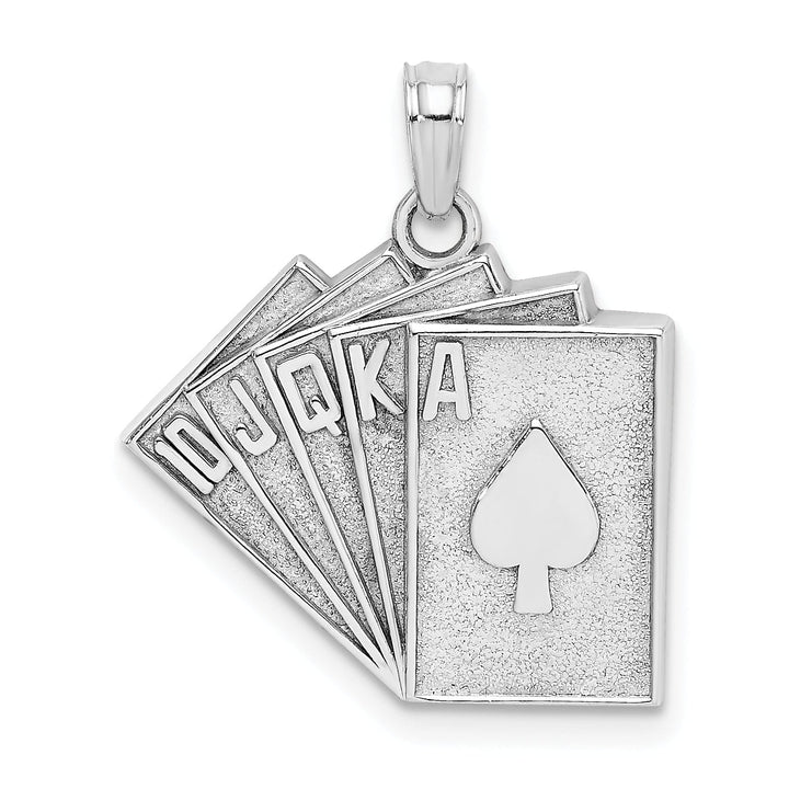 14k White Gold Solid Textured Satin Polished Finish Royal Flush Charm Pendant