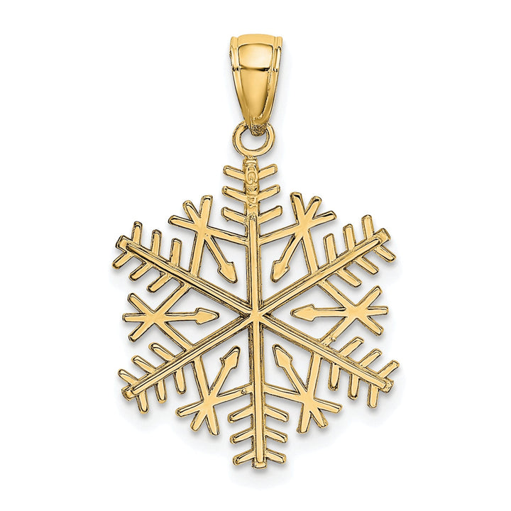 Solid 14 Yellow Gold 3D Snowflake Charm Pendant