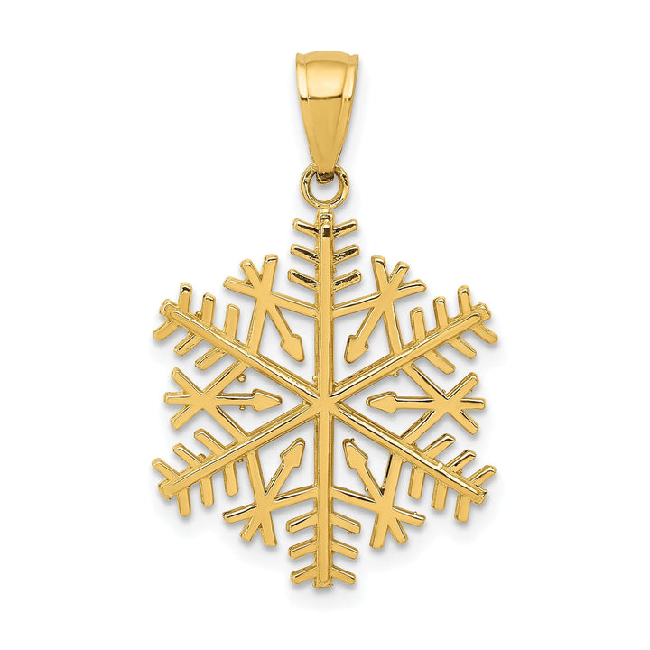 Solid 14 Yellow Gold 3D Snowflake Charm Pendant