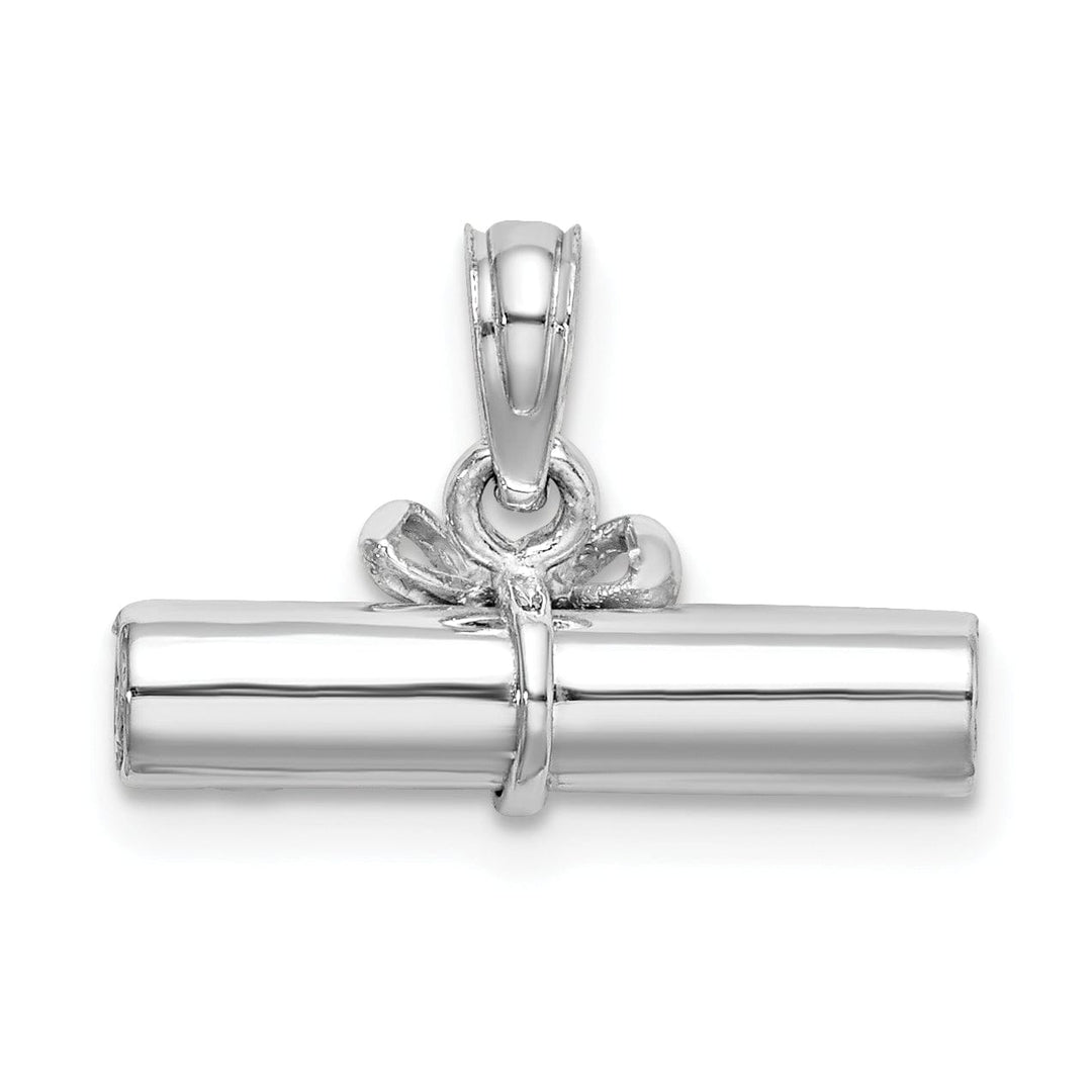 14K White Gold Polished Finish 3-Dimensional DIPLOMA Rolled Up Charm Pendant