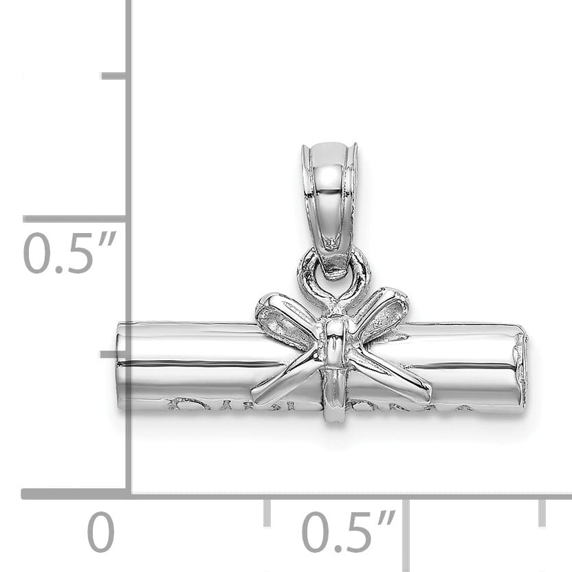 14K White Gold Polished Finish 3-Dimensional DIPLOMA Rolled Up Charm Pendant