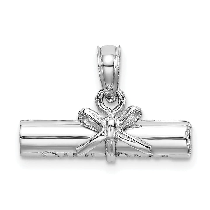 14K White Gold Polished Finish 3-Dimensional DIPLOMA Rolled Up Charm Pendant
