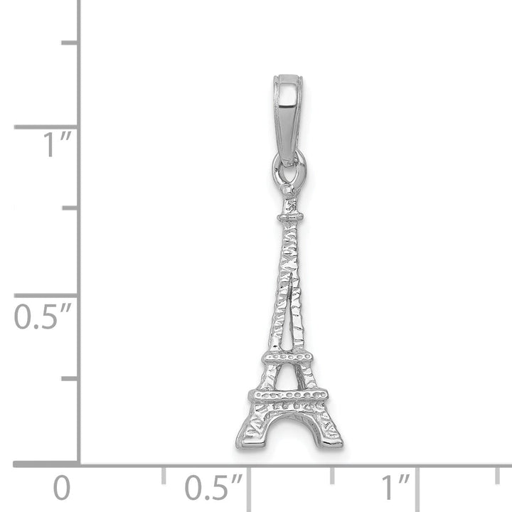 14k White Gold Texture Polished Finished Solid 3-Dimensional Eiffel Tower Charm Pendant