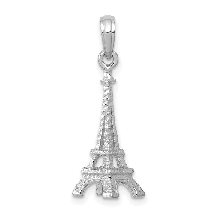 14k White Gold Texture Polished Finished Solid 3-Dimensional Eiffel Tower Charm Pendant