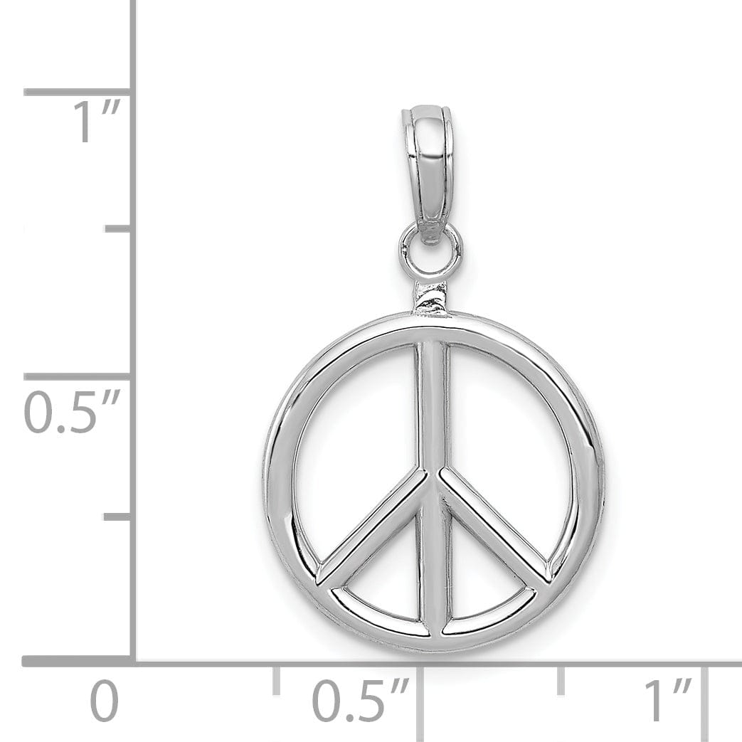 14k White Gold 3-D Peace Symbol Charm Pendant