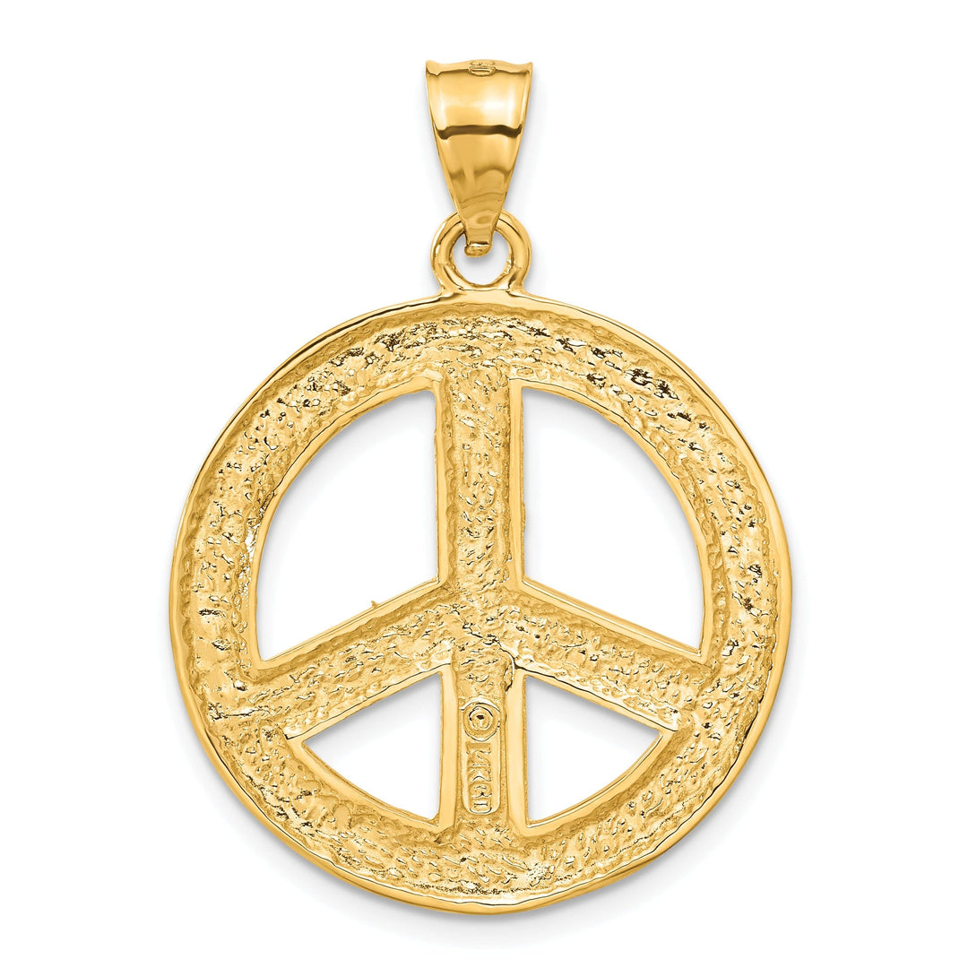 14k Yellow Gold Solid Polish Peace Sign Pendant