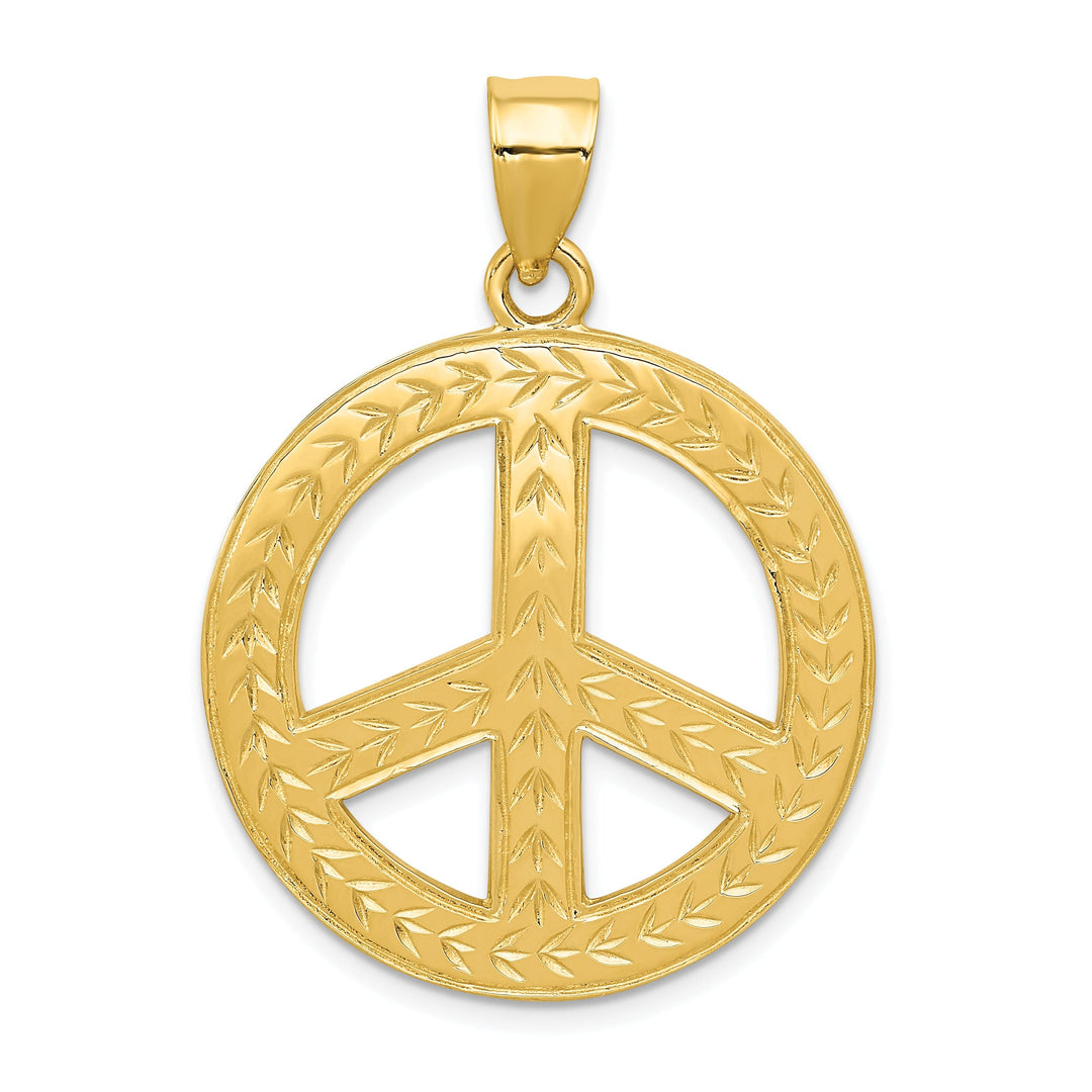 14k Yellow Gold Solid Polish Peace Sign Pendant