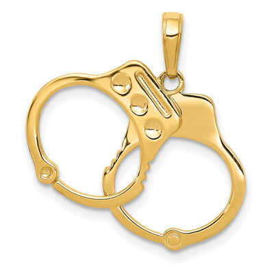 Solid 14k Yellow Gold Polish Handcuffs Pendant
