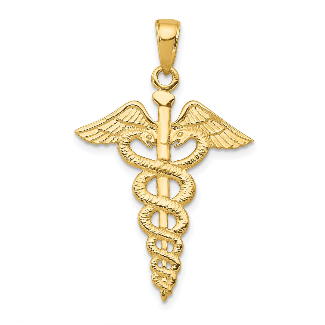 Solid 14k Yellow Gold Polished Caduceus Pendant