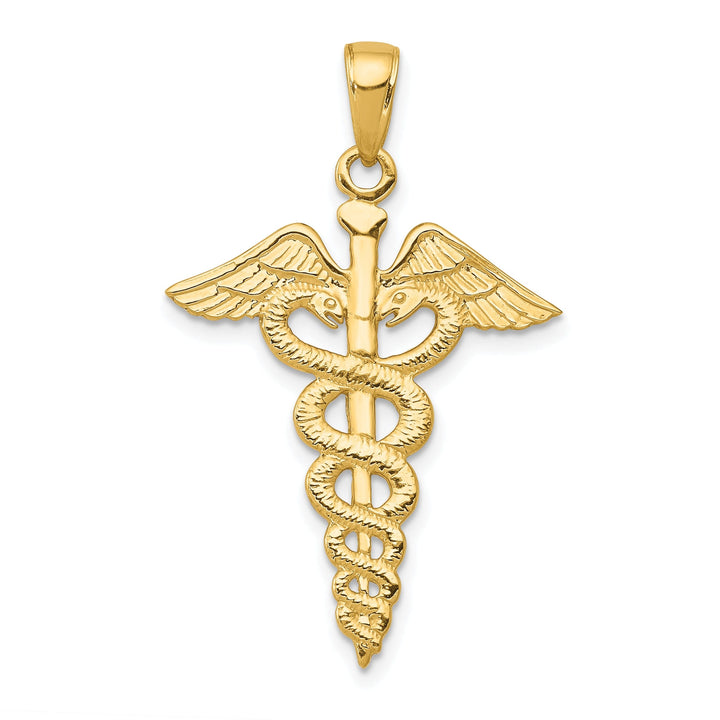Solid 14k Yellow Gold Polished Caduceus Pendant