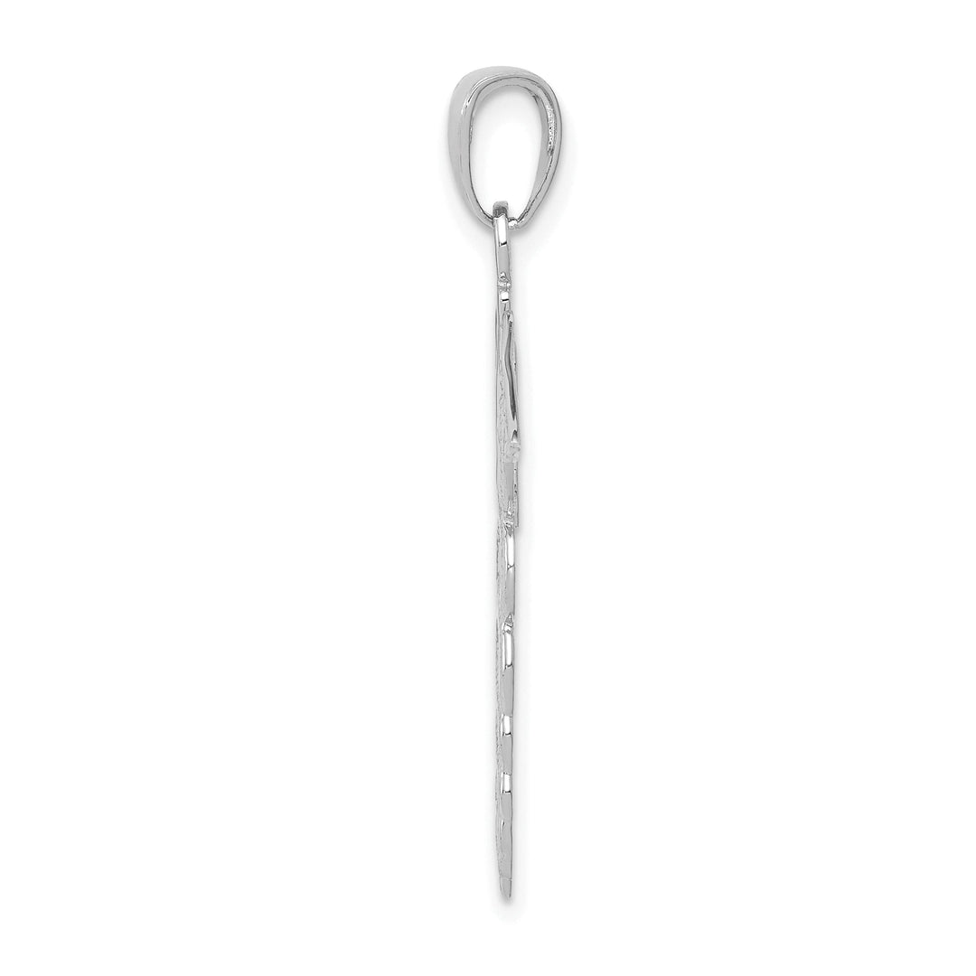 14k White Gold Textured Polished Finish Caduceus Charm Pendant