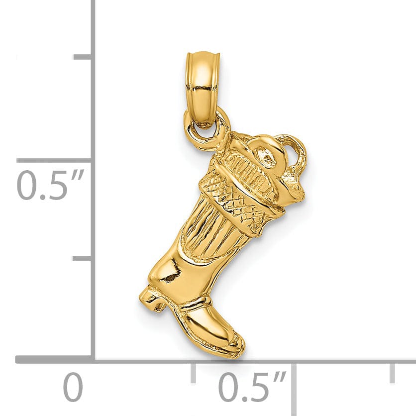 14k Yellow Gold Polished Finish 3-Dimensional Firefighter Boot Charm Pendant