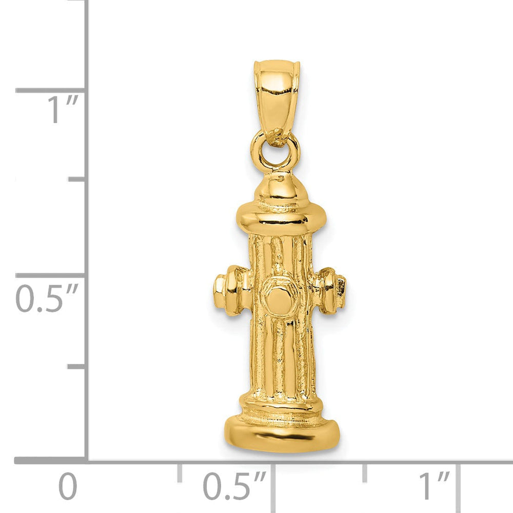 14k Yellow Gold Polished Finish Concave Shape 2-Dimensional Fire Hydrant Charm Pendant