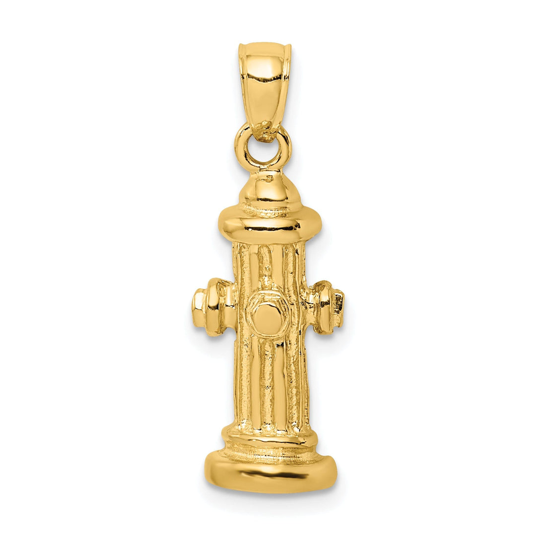 14k Yellow Gold Polished Finish Concave Shape 2-Dimensional Fire Hydrant Charm Pendant