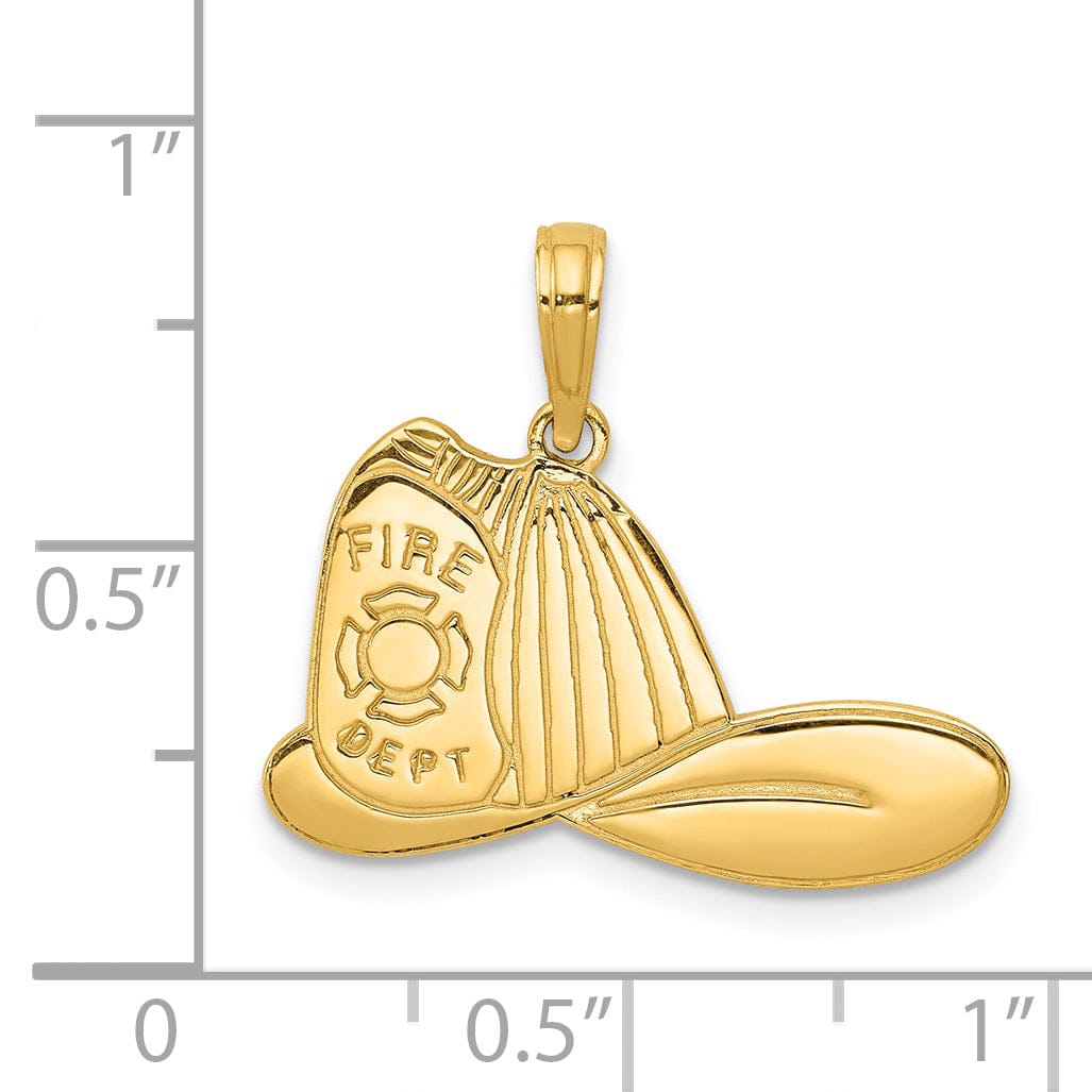 14k Yellow Gold Large Firefighter Hat Pendant